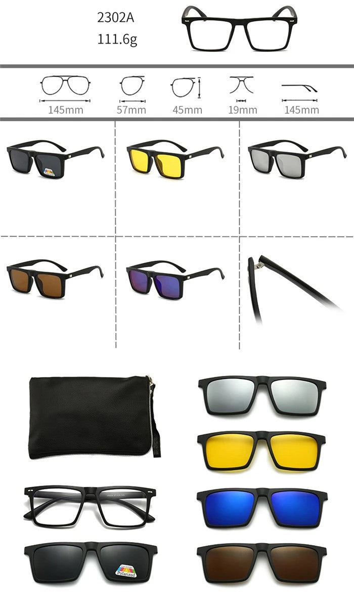 Anteojos Modelo Porto + Filtro de Luz Azul + 5 Clip-On de Sol (1 Polarizado) + Tu Receta